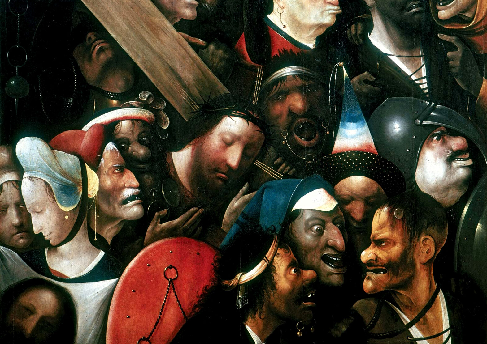 Hieronim Bosch, „Chrystus dźwigający Krzyż”, 1515–1516, olej na desce, 76,7×83,5 cm, Museum voor Schone Kunsten, domena publiczna.