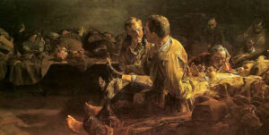 Jacek Malczewski, „Śmierć na etapie”, 1891, olej na płótnie, 53 × 101 cm, Muzeum Narodowe w Poznaniu, domena publiczna