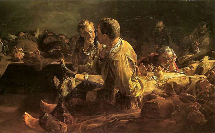 Jacek Malczewski, „Śmierć na etapie”, 1891, olej na płótnie, 53 × 101 cm, Muzeum Narodowe w Poznaniu, domena publiczna
